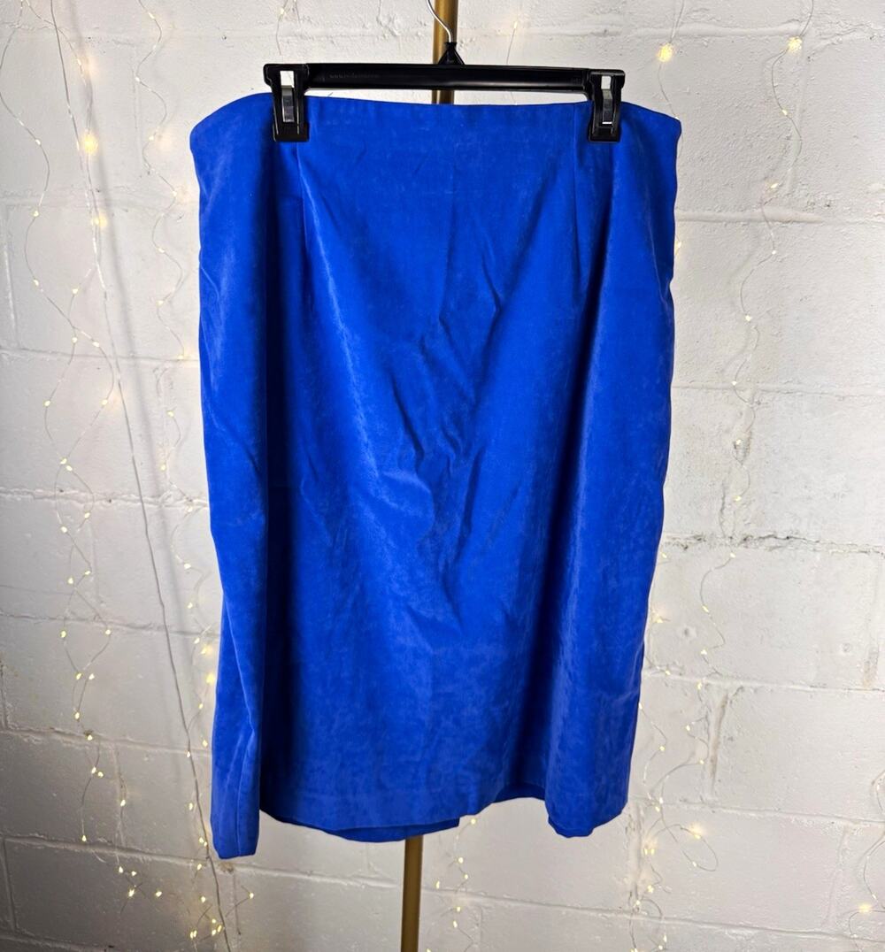 Leslie Fay Women’s Blue Solid Satin Pencil Knee-Length Skirt Size 18 Zip